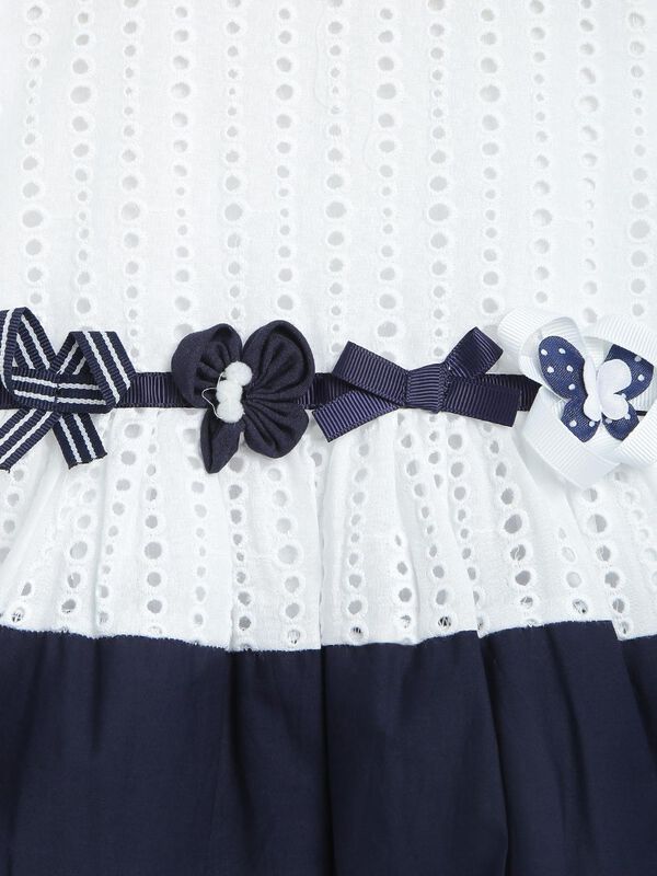 Girls White And Navy Short Sleeve Woven Dress image number null